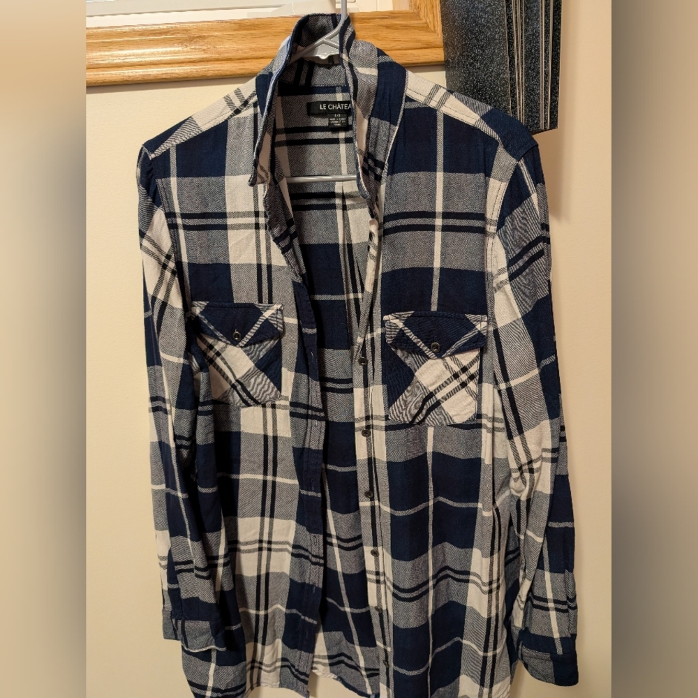 Le Chateau Navy and White Plaid Shirt